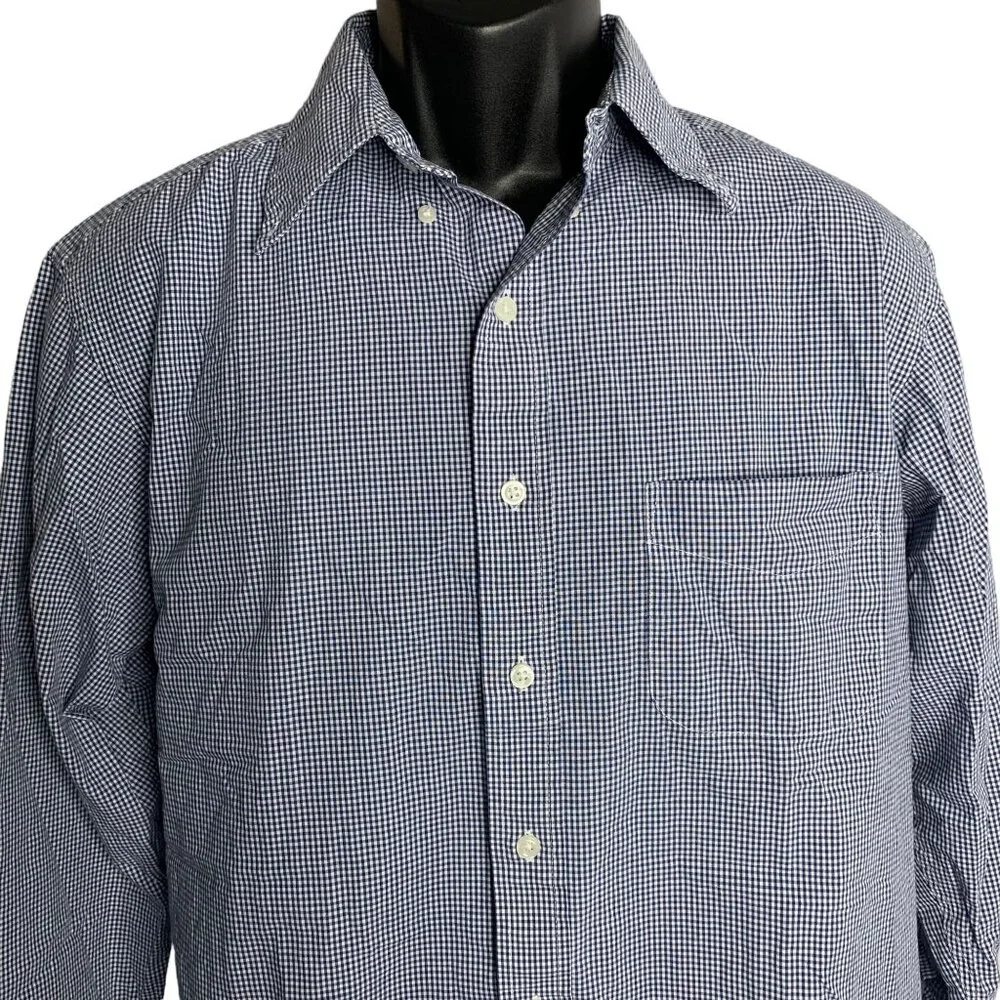 Club Room Gingham Button Down Shirt L Blue Long Sleeve Chest Pocket Collar